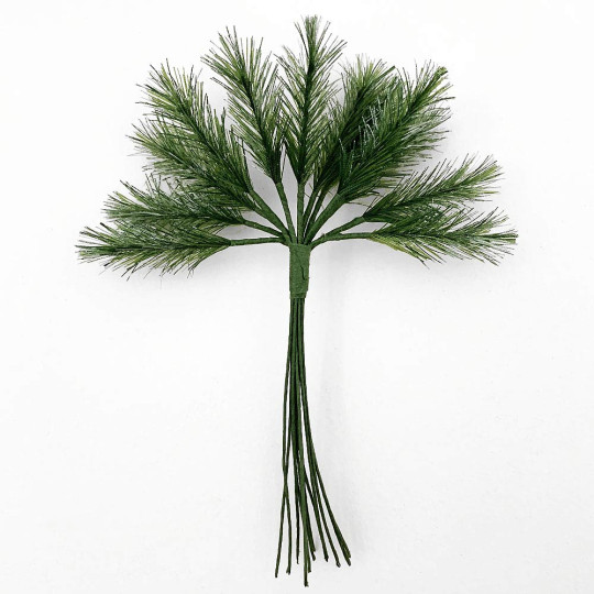 Bundle of 12 Green Fabric Pine Sprigs with White Accents~ Austria ~ 1-1/2" Long